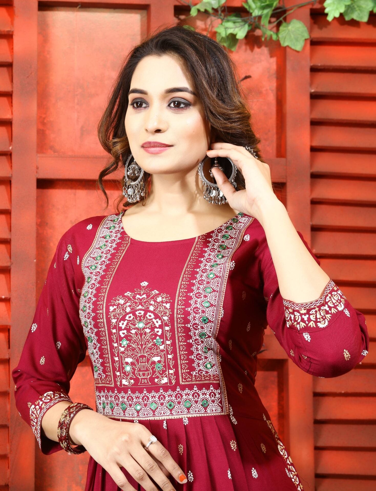 Maroon Nyra Cut Kurta Woman