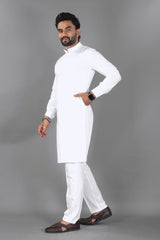 Ban collar white kurta pajama
