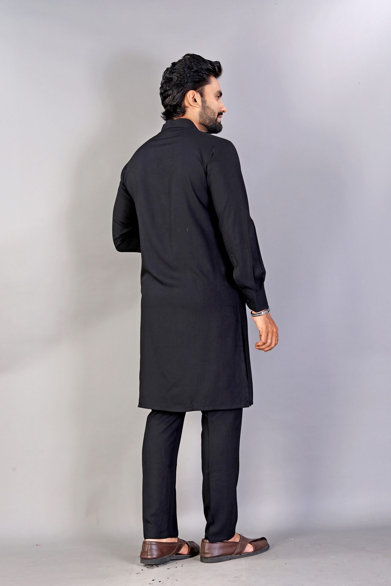 Ban Collar Black Cotton Kurta Pajama