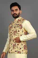 Printed Silk Nehru Jacket Mens