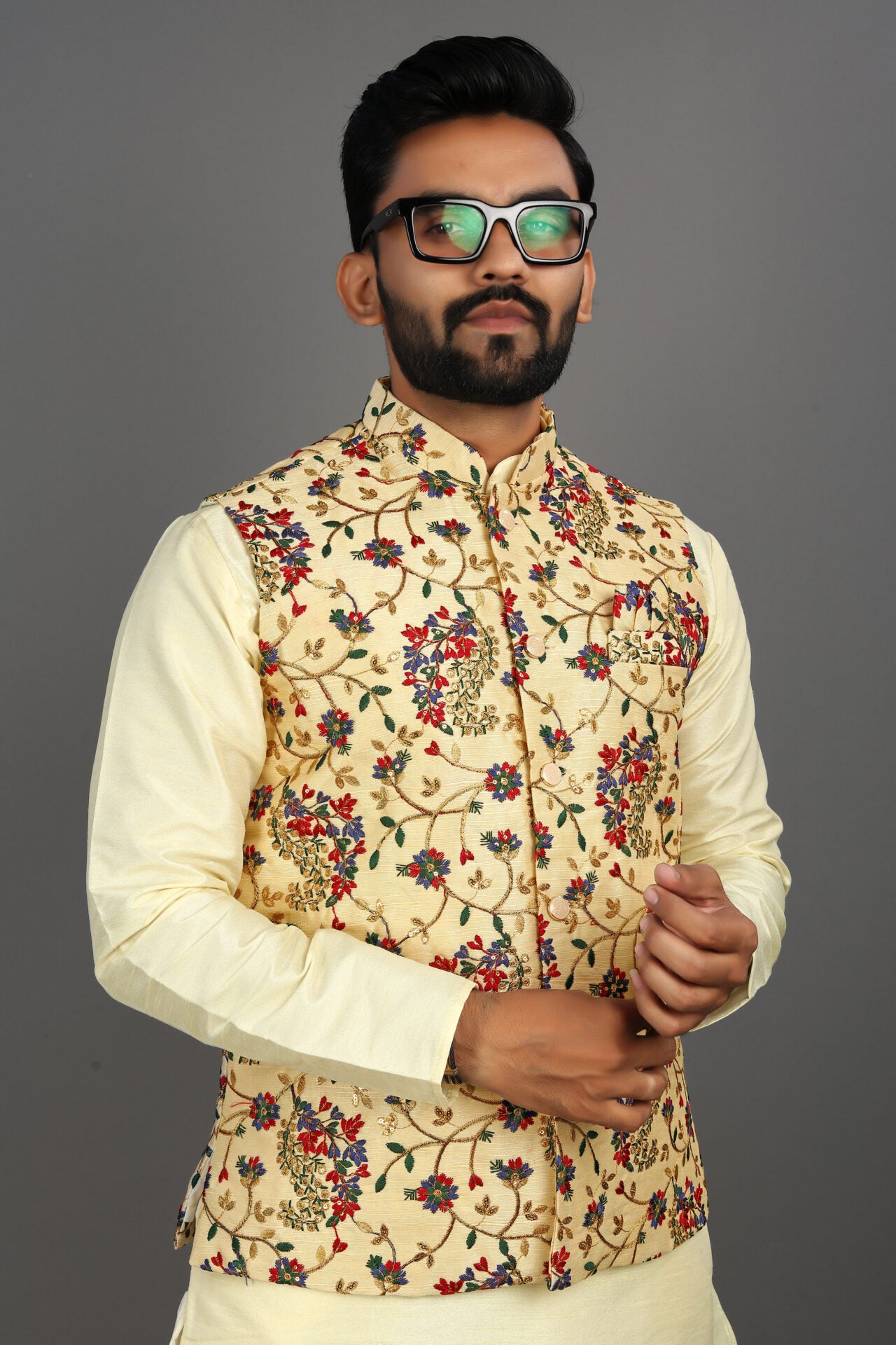 Printed Silk Nehru Jacket Mens