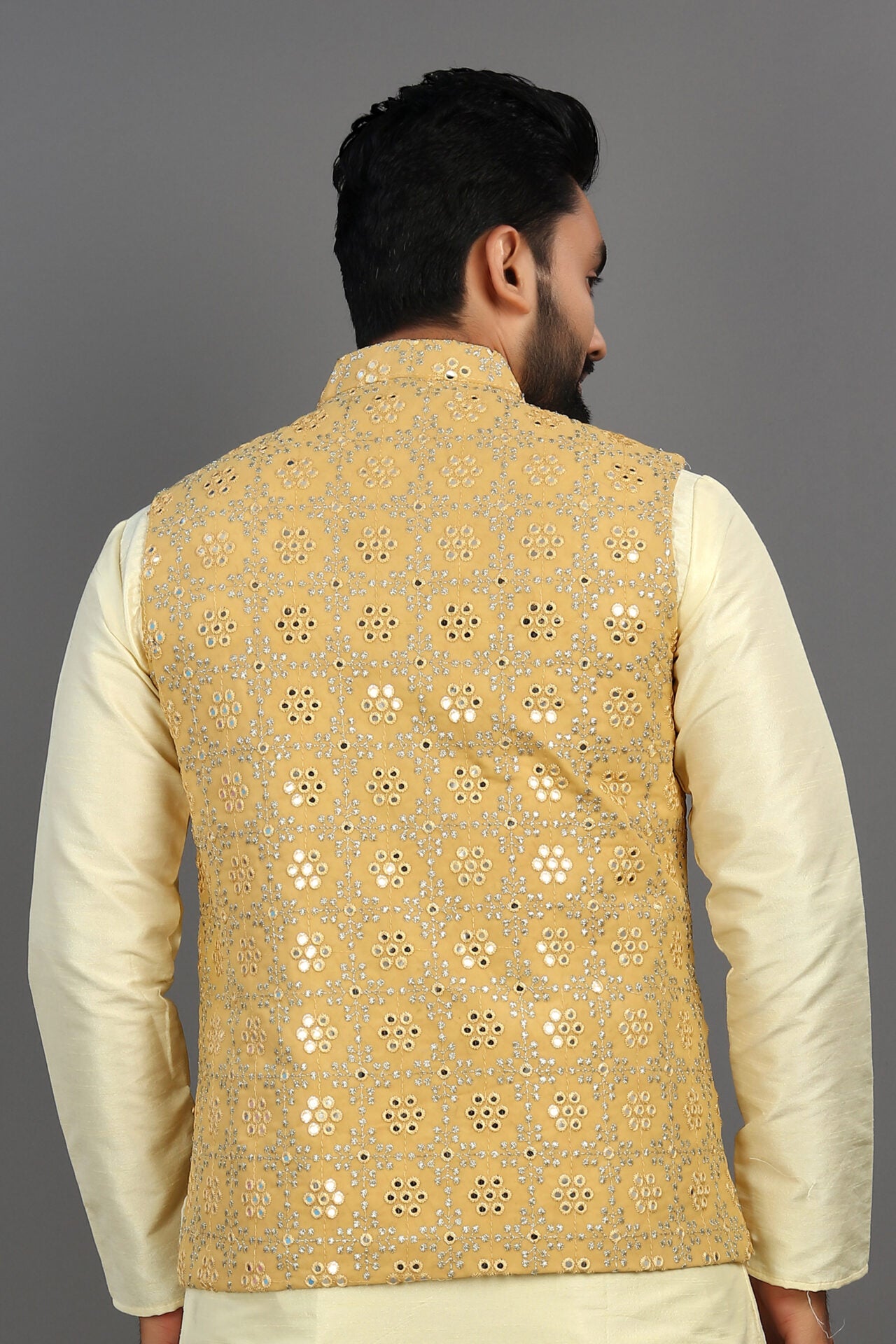 Georgette Mirror-work Nehru Jacket Mens