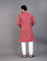 Dusty Red Sequins Chikankari Kurta Pajama