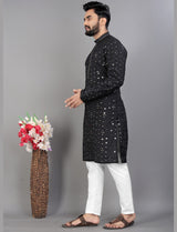 Black Cotton Mirror Kurta Pajama