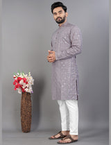 Lilac Embroidered Men Kurta Pajama