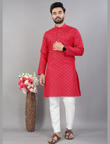 red printed cotton kurta pajama