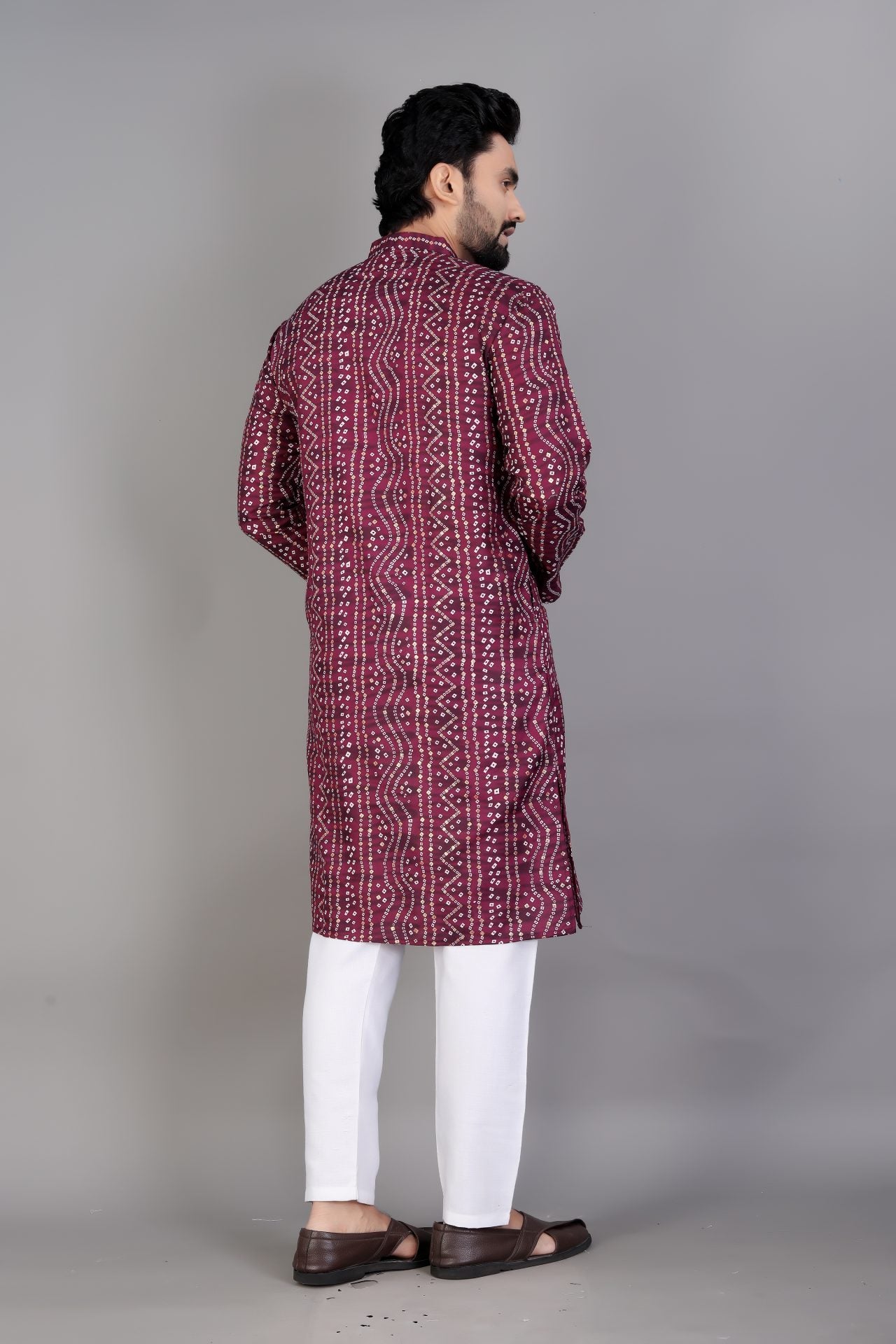 Purple Bandhani Printed Kurta Pajama