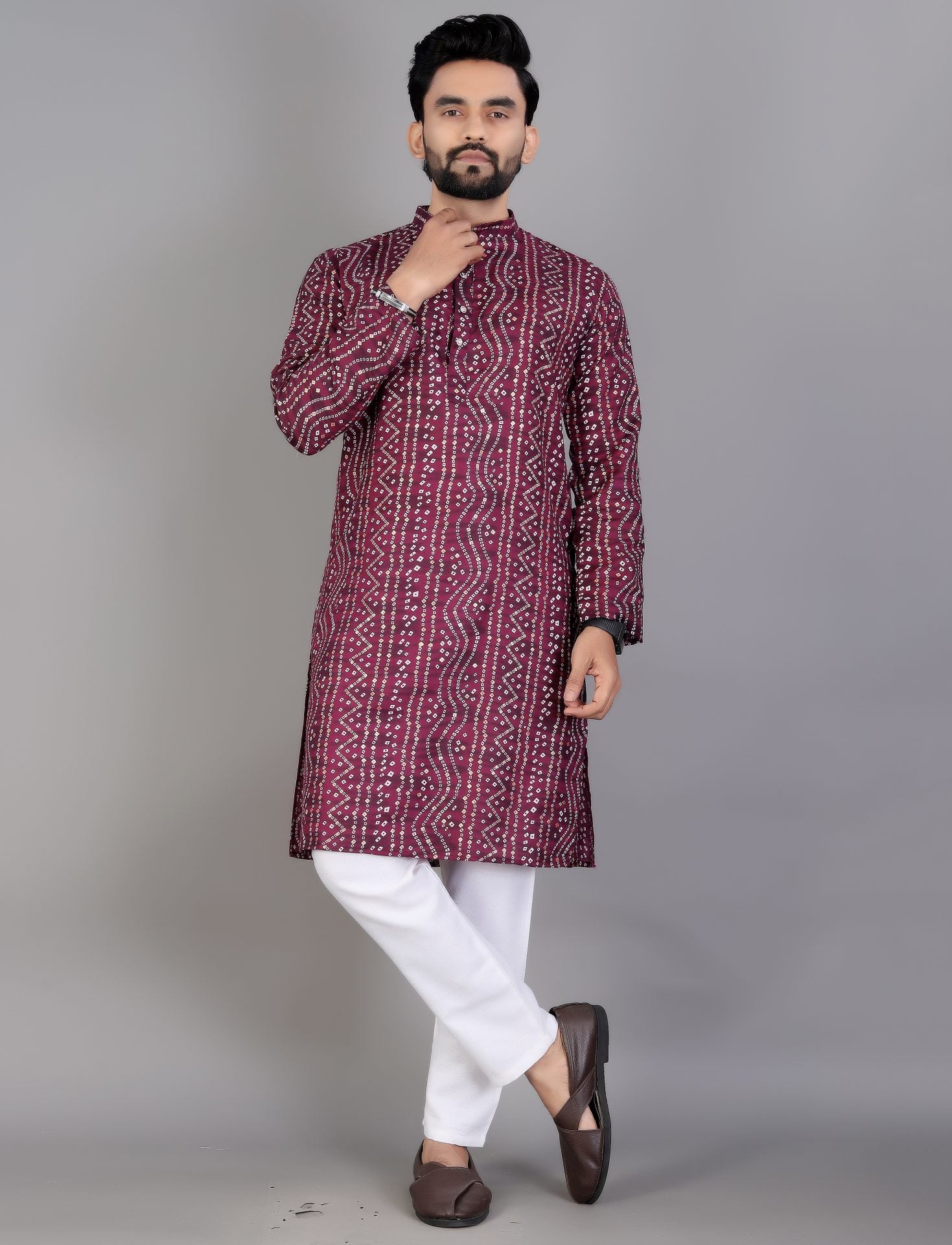Purple Bandhani Printed Kurta Pajama