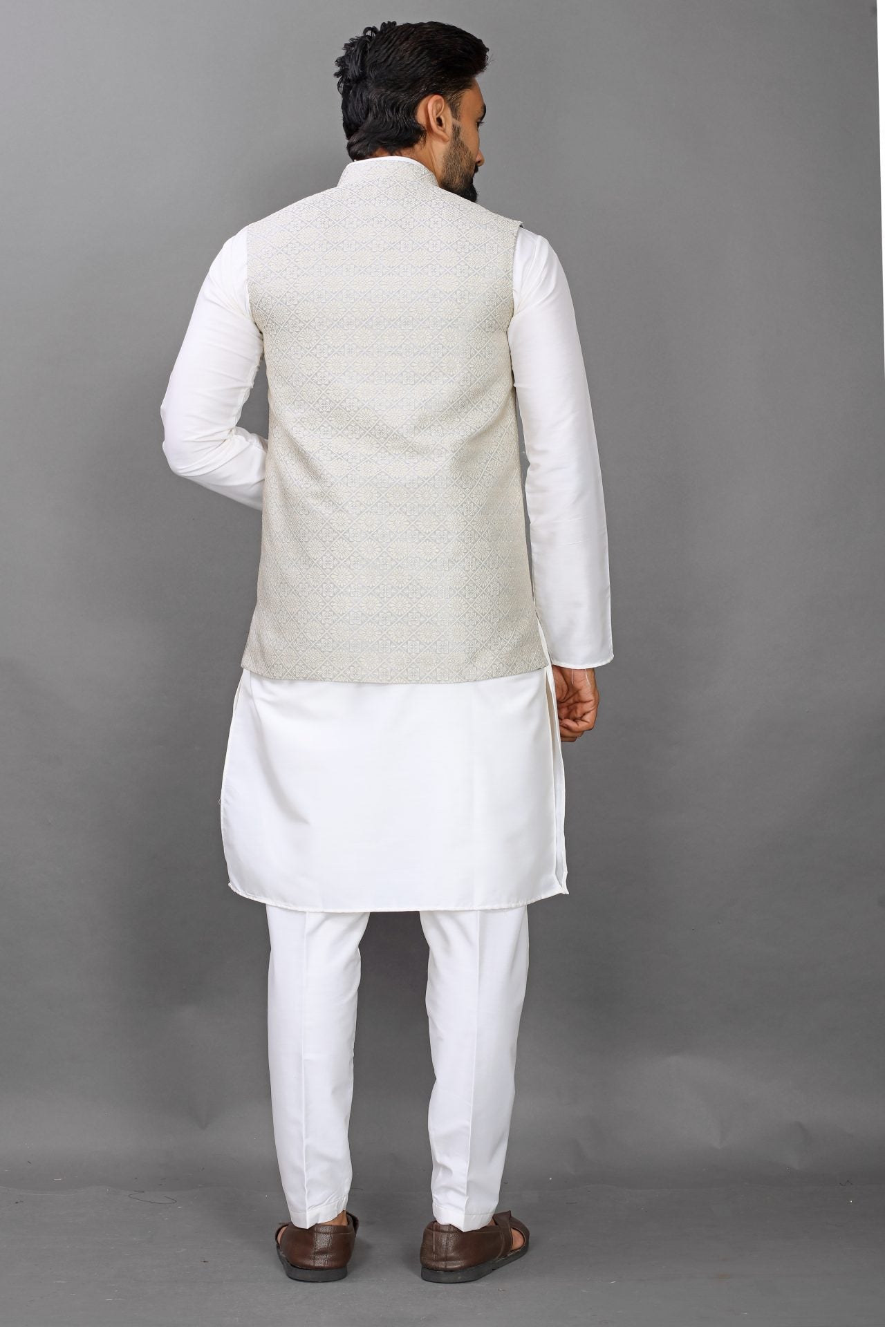 Light Grey Jacqurd Nehru Jacket