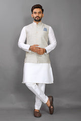 Light Grey Jacqurd Nehru Jacket