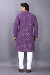 Men Purple Mirror Kurta Pajama
