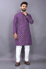 Men Purple Mirror Kurta Pajama