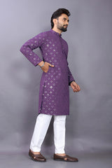 Men Purple Mirror Kurta Pajama