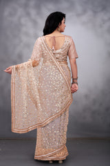 Golden embroidered fully stitched saree
