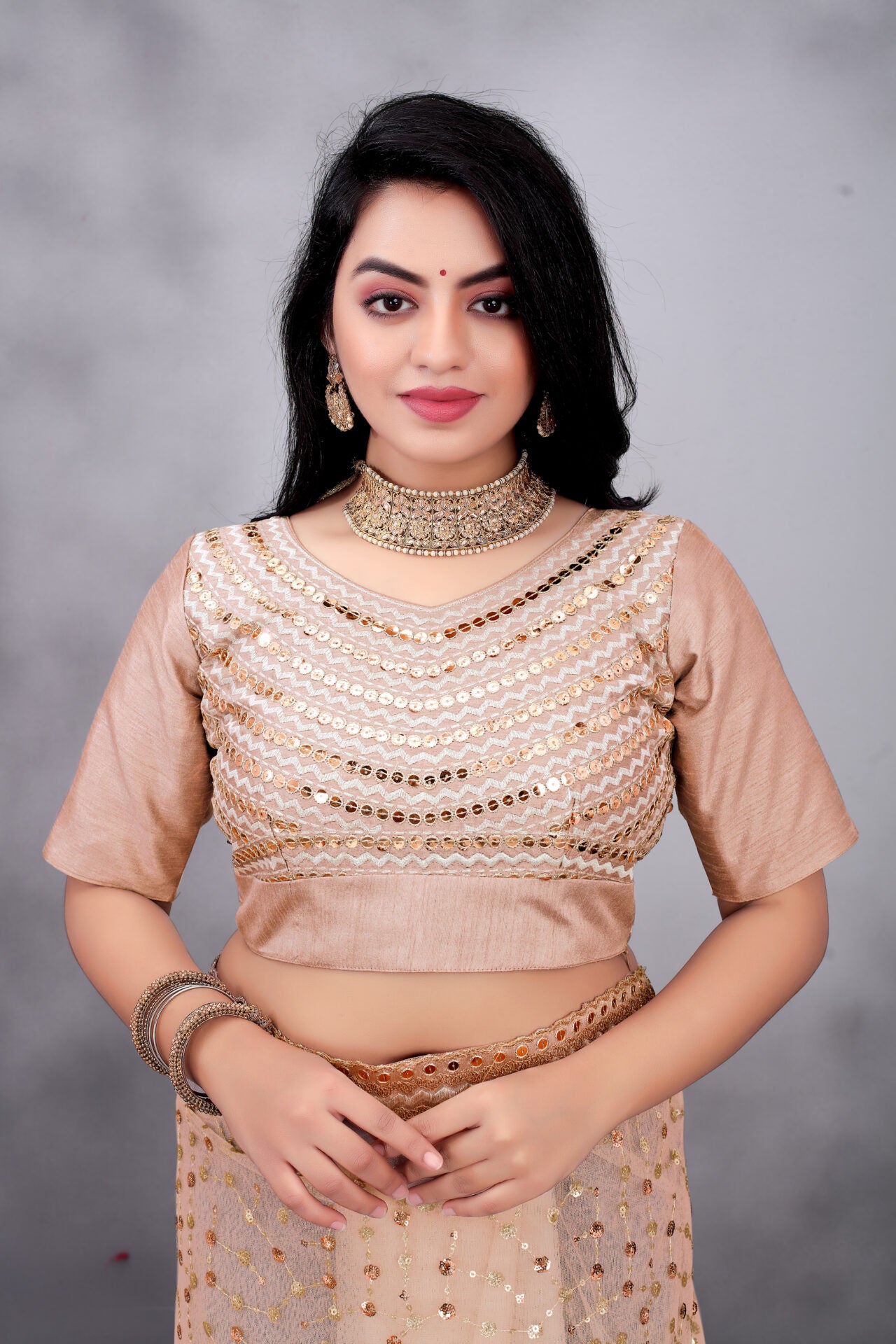Golden embroidered fully stitched saree