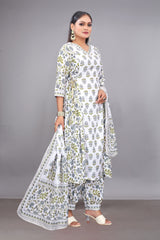 White Rayon Printed Suit Women