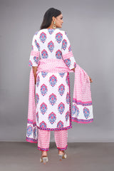 Cotton White Printed Suit Women