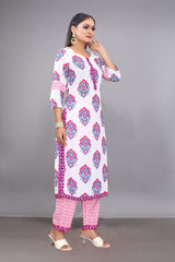 Cotton White Printed Suit Women
