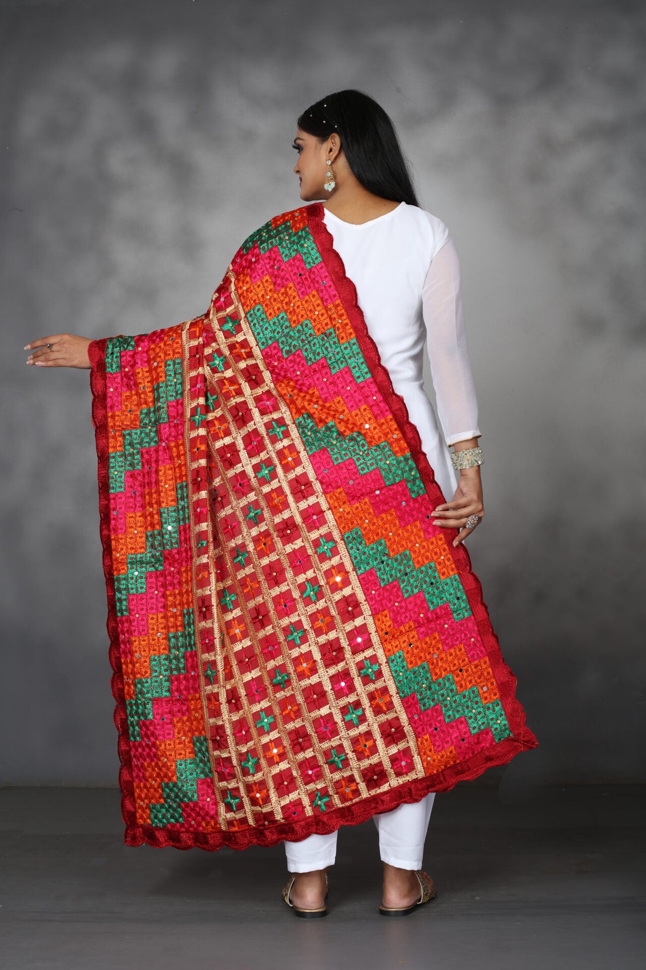 Maroon Embroidered Phulkari Dupatta