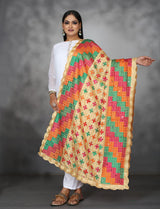 Golden Embroidered Phulkari Dupatta