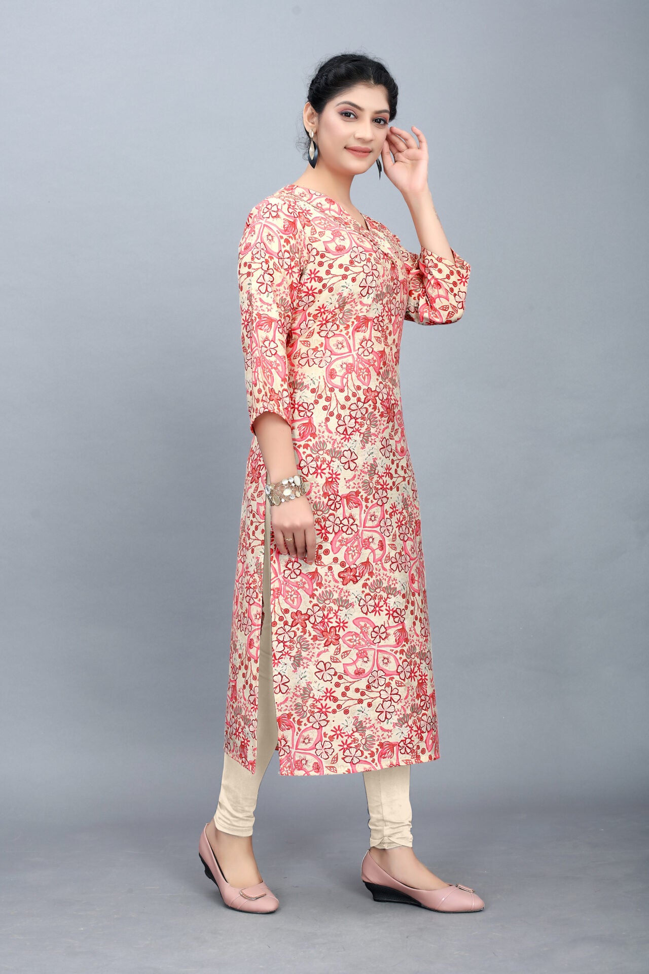 Floral Print Crepe Straight Kurta