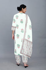 White Cotton Kurti Set Women