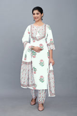 White Cotton Kurti Set Women