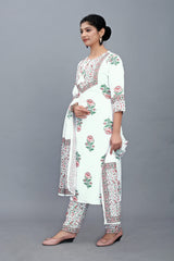 White Cotton Kurti Set Women