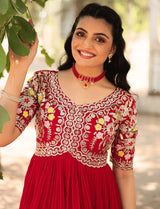 Embroidered Red Anarkali Kurti Women
