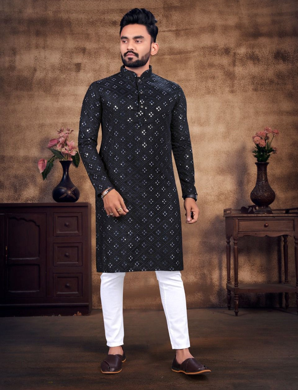 Mirror Work Black Kurta Pajama