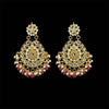 Designer Pearl Earrings - Golden White/ Green/ Red