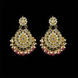 Designer Pearl Earrings - Golden White/ Green/ Red
