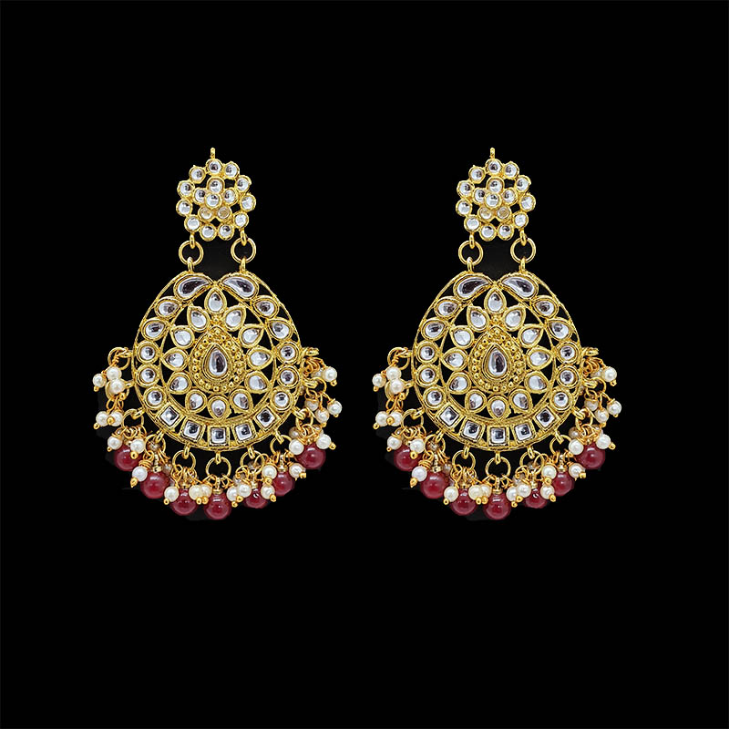 Designer Pearl Earrings - Golden White/ Green/ Red