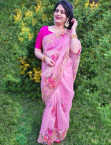 Pink Saree - With Digital Print