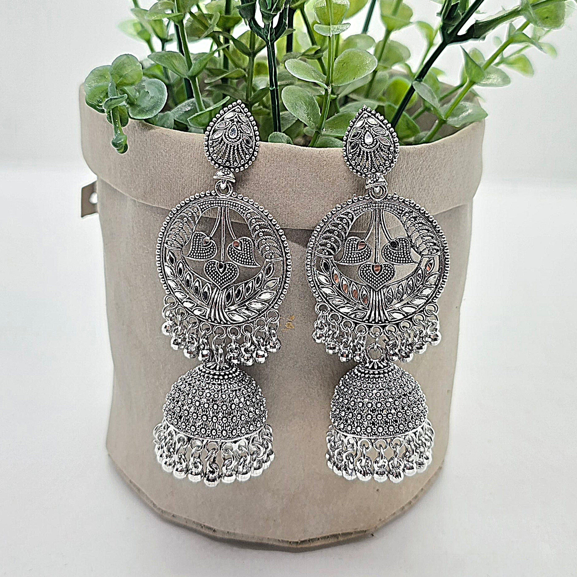 Silver Oxidized Jhumkas Women