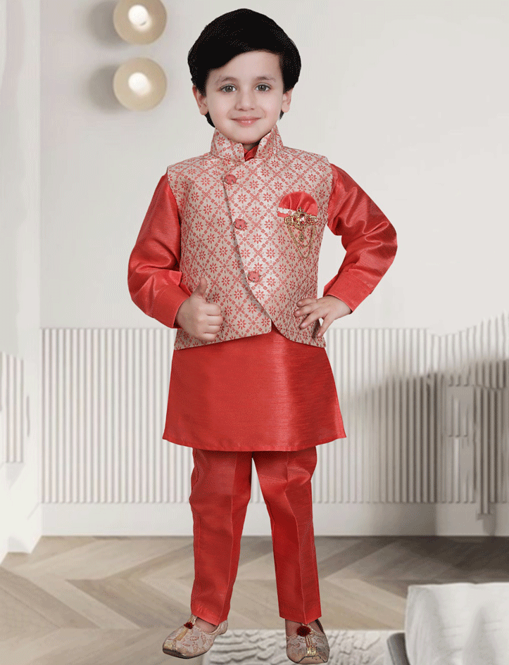 Kurta Pajama With Printed Jacket