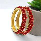 Red Metal Pearl Gold-plated Bangle Set(Pack of 2)