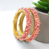 Pink Metal Pearl Gold-plated Bangle Set(Pack of 2)