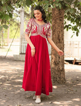 Embroidered Red Anarkali Kurti Women