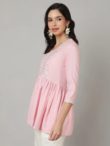 Pink Cotton Short Kurti Top