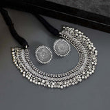 Oxidised Silver Necklace Set With Earrings