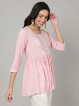 Pink Cotton Short Kurti Top