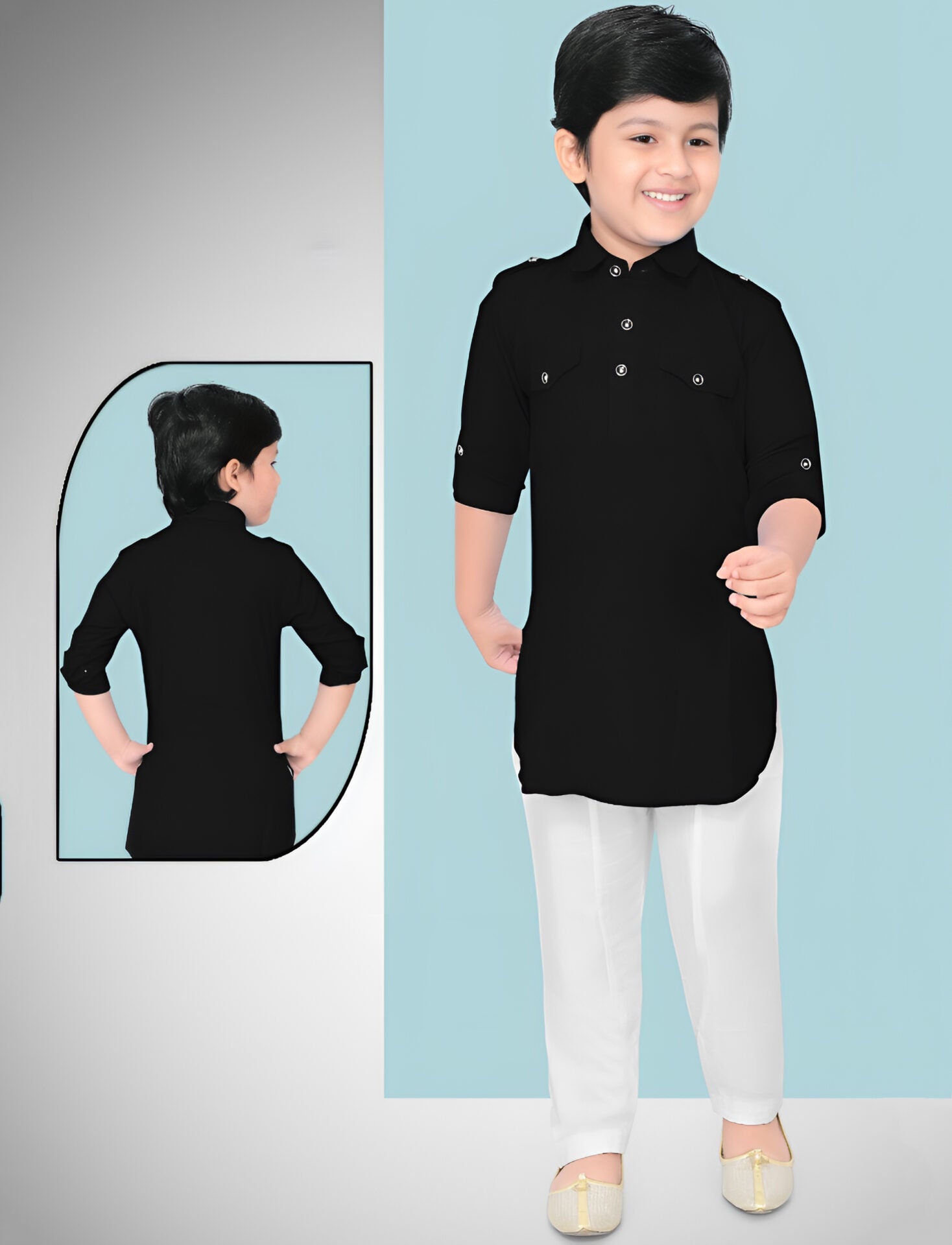 Boys Pathani Kurta Pajama - Black