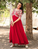 Embroidered Red Anarkali Kurti Women