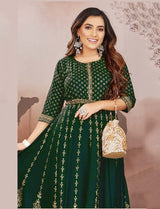Green Cotton Anarkali Long Kurti
