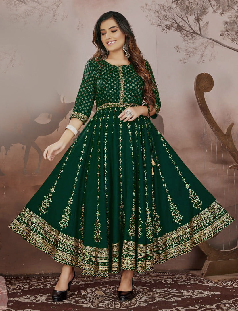 Green anarkali kurti for women