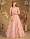 Foil Printed Net Gown in Peach