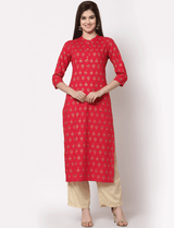 printed pink straight kurti women
