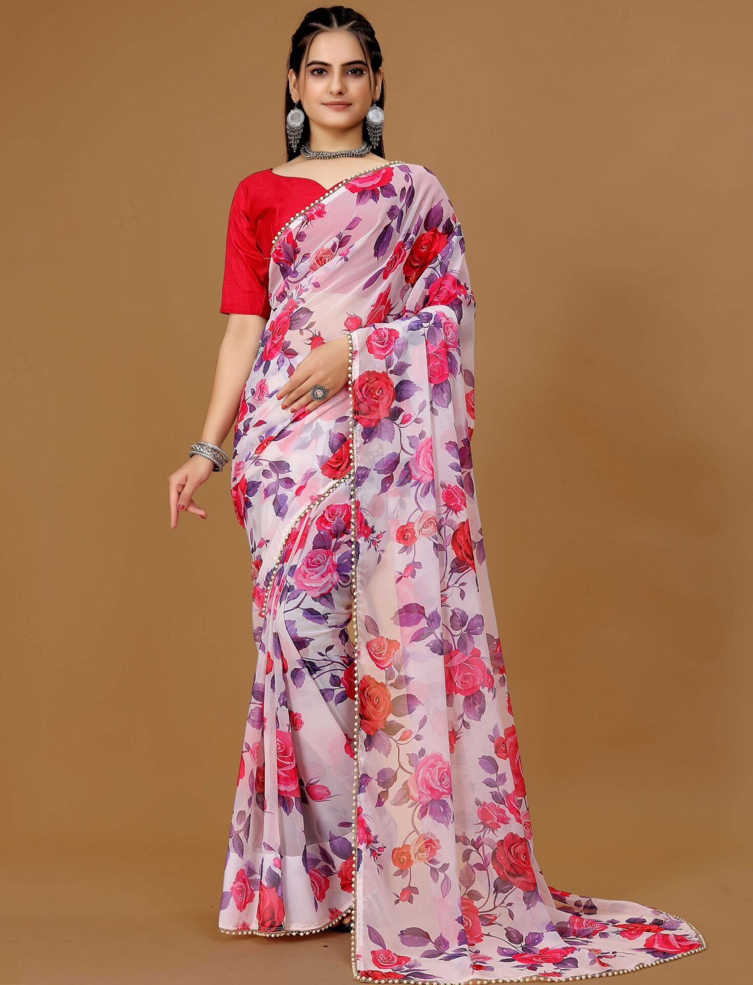 Pearl Lace Floral Saree