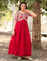 Embroidered Red Anarkali Kurti Women